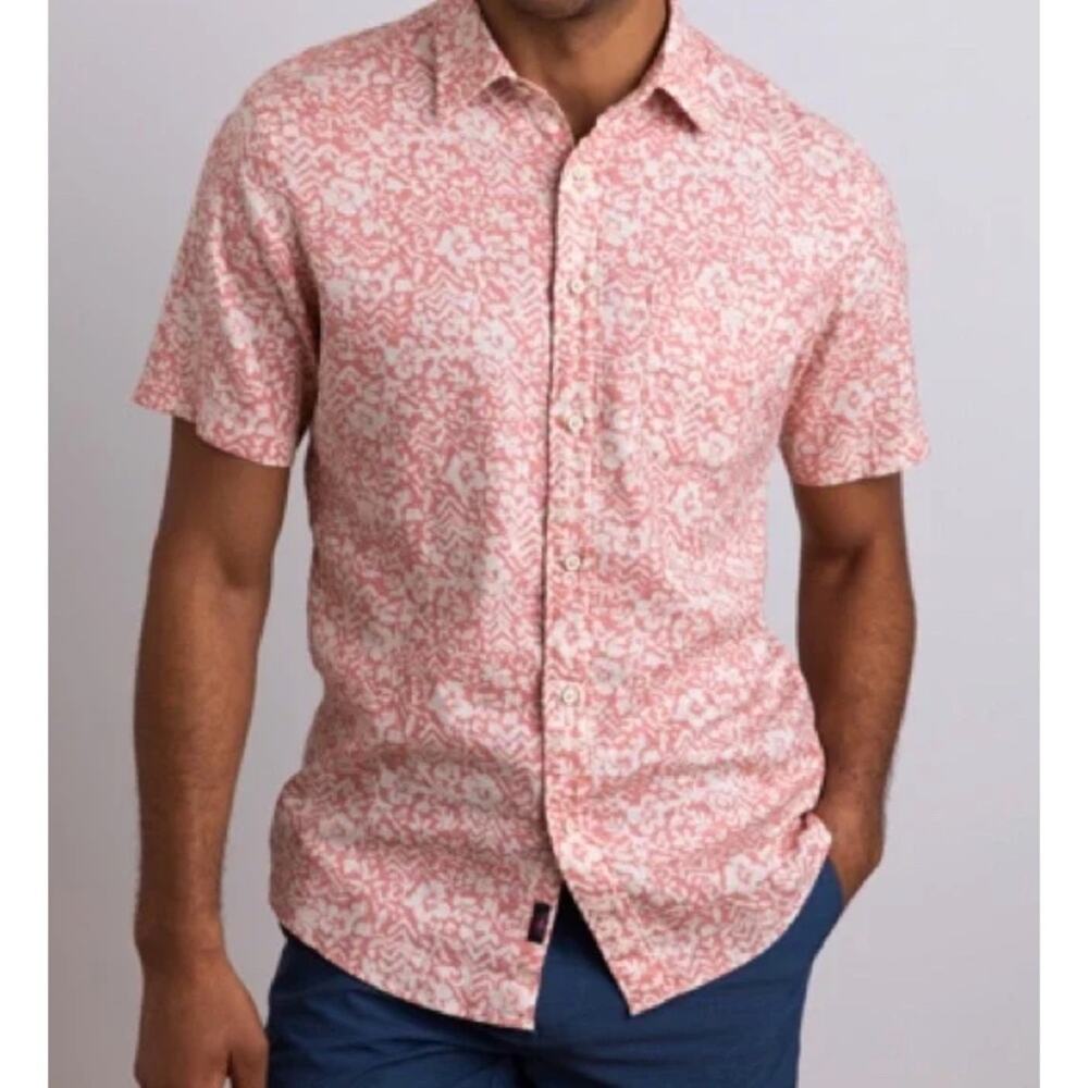 Faherty Short Sleeve Breeze Shirt Button Down Hilo Rose Floral XXL NEW